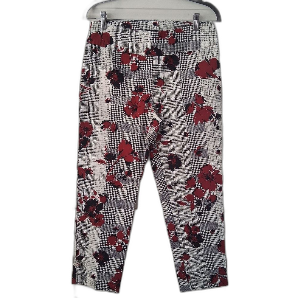 Zac & Rachel Red Floral Houndstooth Check Cropped Pants
